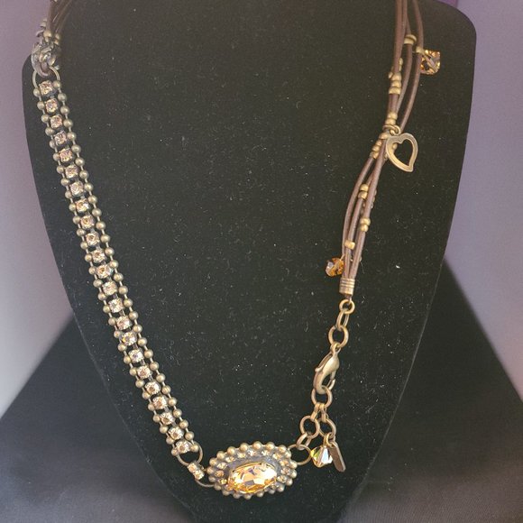 Van Galz Jewelry - VAN GALZ - Ballchain, Leather & Crystal Wrap, Oval Pendant Necklace